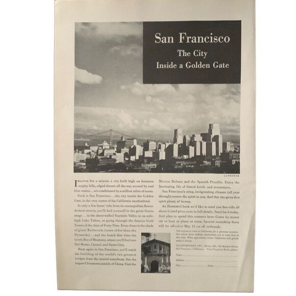 Vintage 1936 San Francisco Inside a Golden Gate Ad Advertisement - Picture 3 of 3